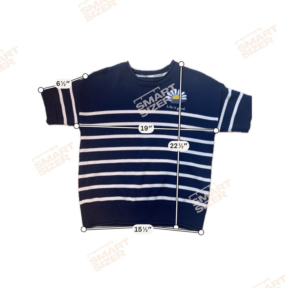 Life is Good Women's Small Navy Striped Short Sleeved Sweater Nautical Coastal - Picture 2 of 7
